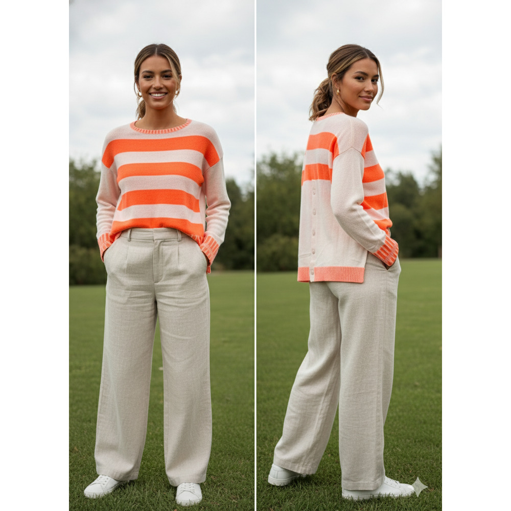 Duffy Statement Cashmere Sweater innovative design front /back stripe Size XS